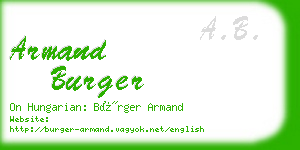 armand burger business card